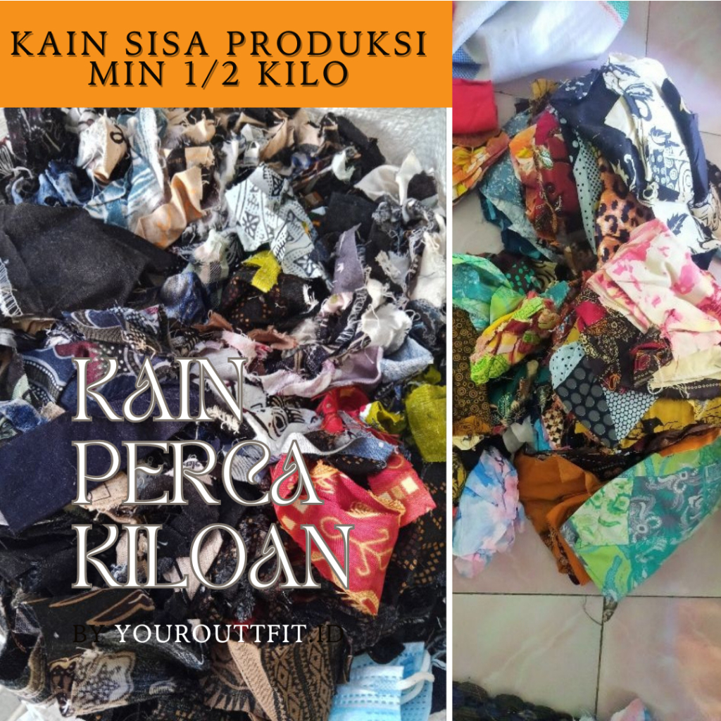 Bahan Kain Perca Kiloan| Isi Samsak Minimal Pembelian 1/2 Kilo| Kain Sisa Potongan