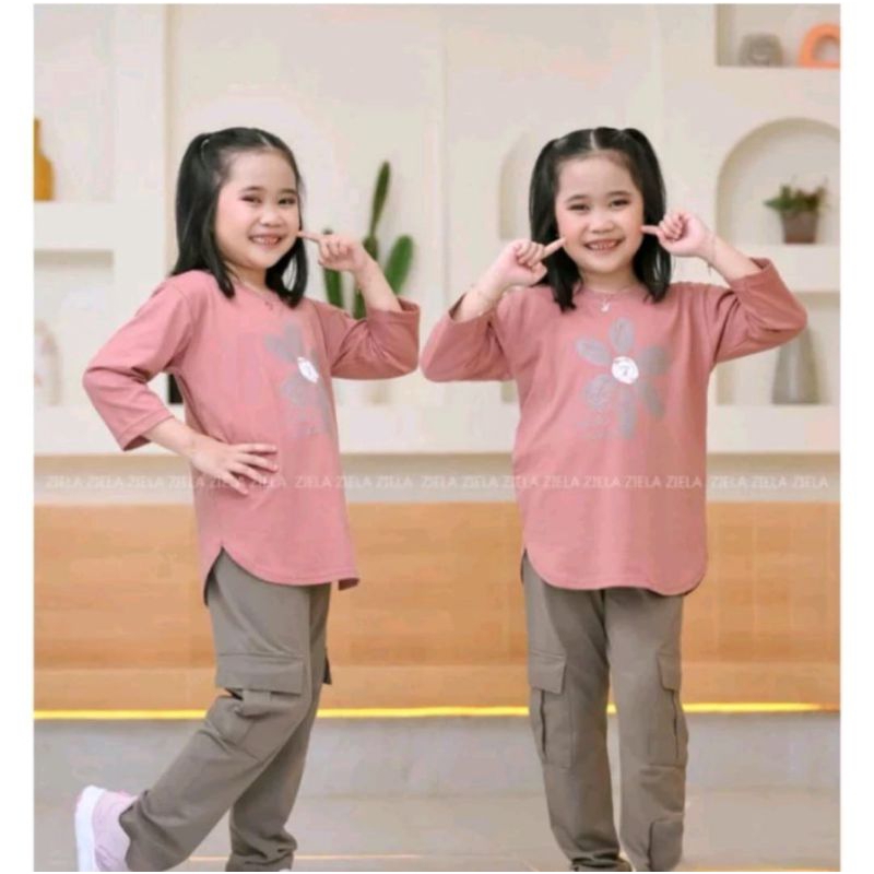 setelan anak wanita celana cargo, setelan anak, setelan anak motif bunga