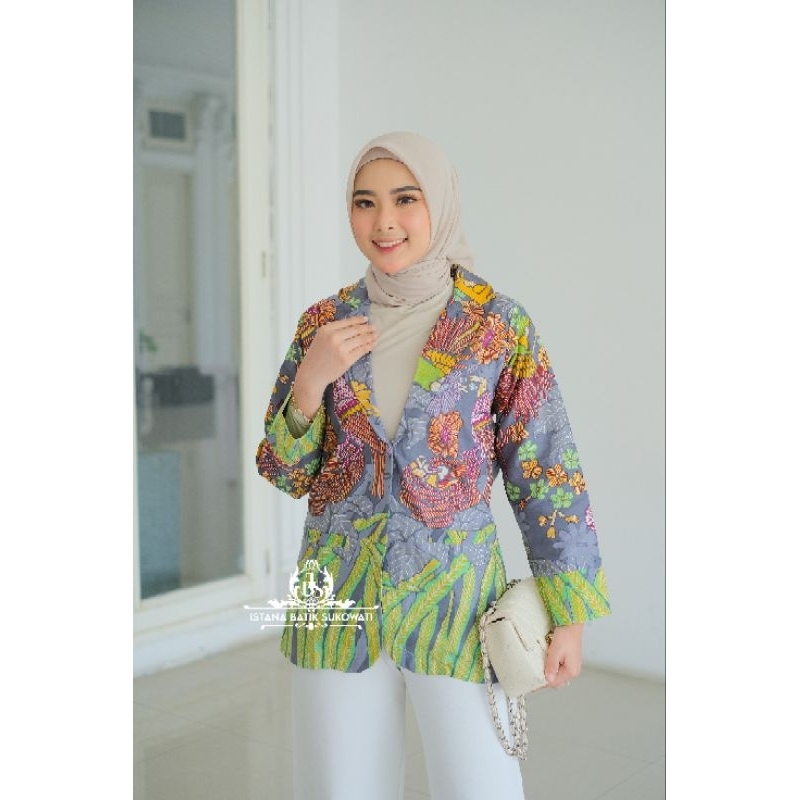 Batik Sukowati - [BISA COD] Blazer    Batik Wanita Modern | Blazer A9 Batik Modern | Baju Batik Wani