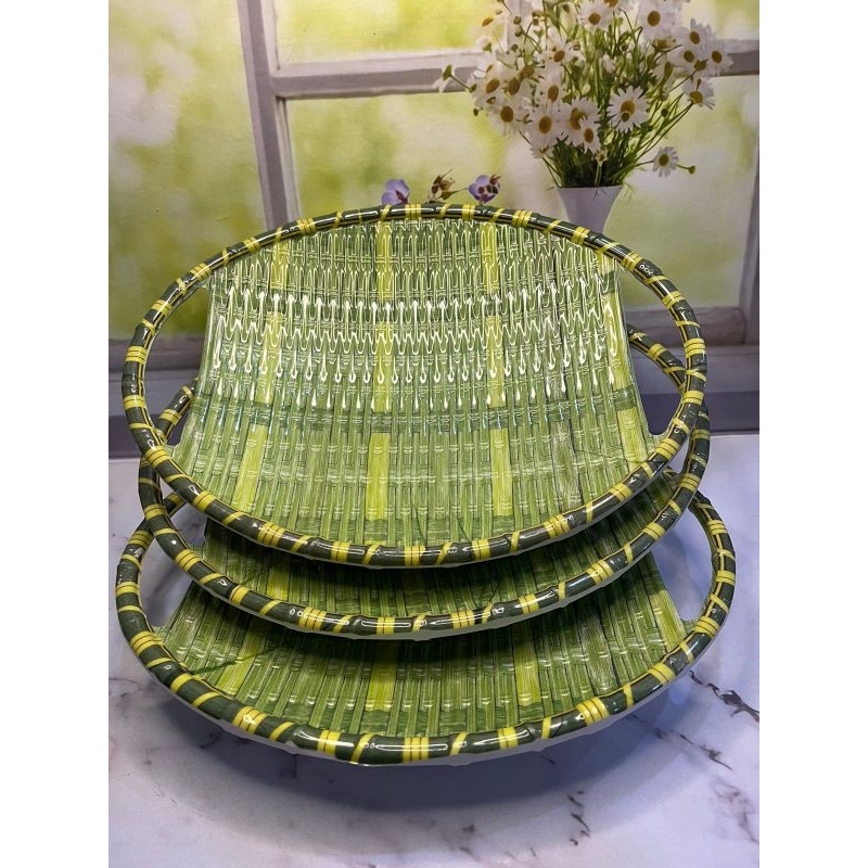 PIRING SAJI BUAH // MELAMIN MOTIF ANYAMAN HIJAU 1PCS