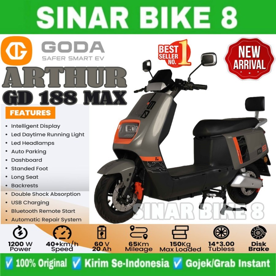 Sepeda motor Listrik GODA ARTHUR 188 MAX Electric E Bike 1200 Watt Rem Cakram