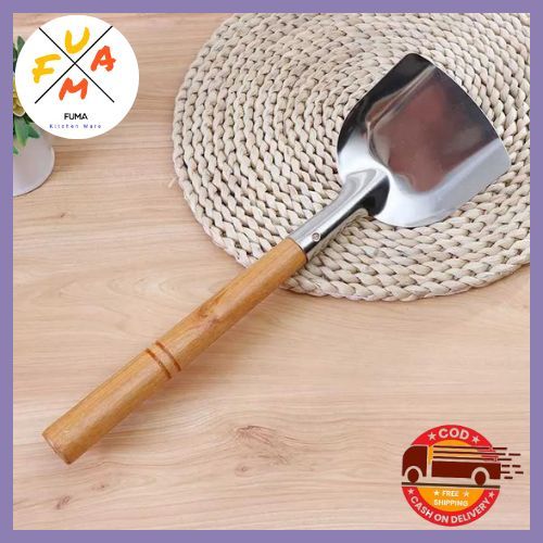 Spatula Stainless Steel / Sutil Stainless Gagang Kayu / Spatula Sutil Tebal / Spatula Gagang Kayu