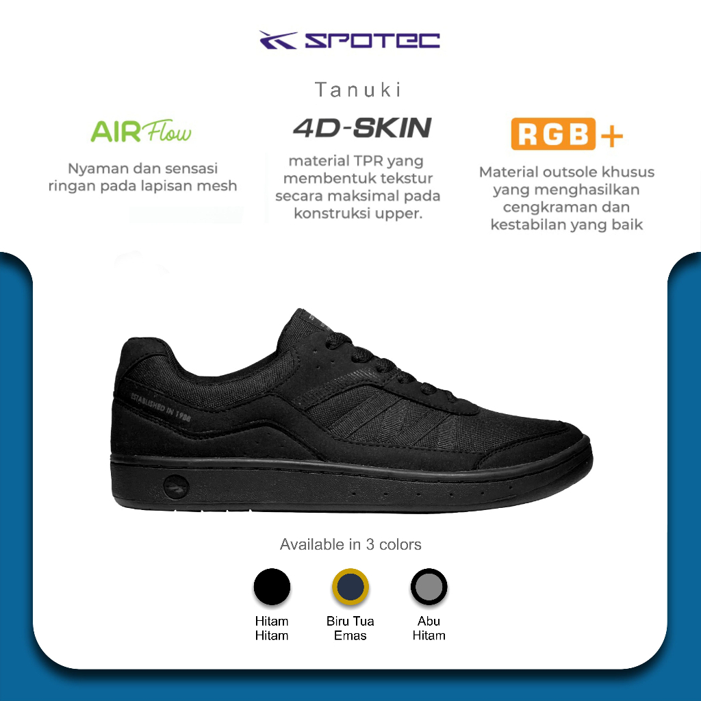 SPOTEC Sepatu SNEAKER Artikel TANUKI-Hitam/Hitam Original SPOTEC