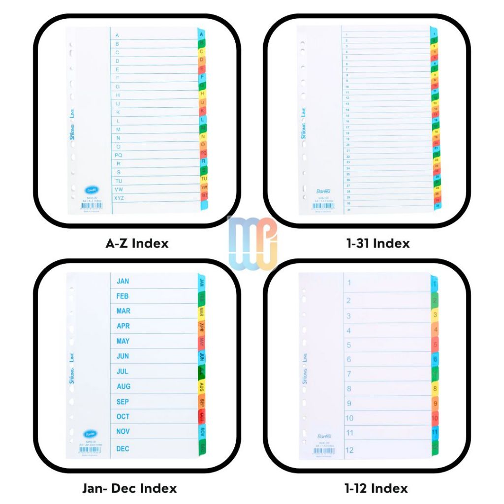

Bantex Kertas Pembatas / Pembatas Kertas Binder A4 Index Tipe Abjad dan Nomor