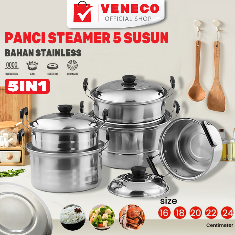 Stainless Panci set 5 susun tutup stenlis / Panci + Set 5 Susun Stainless Bahan Tebal PREMIUM