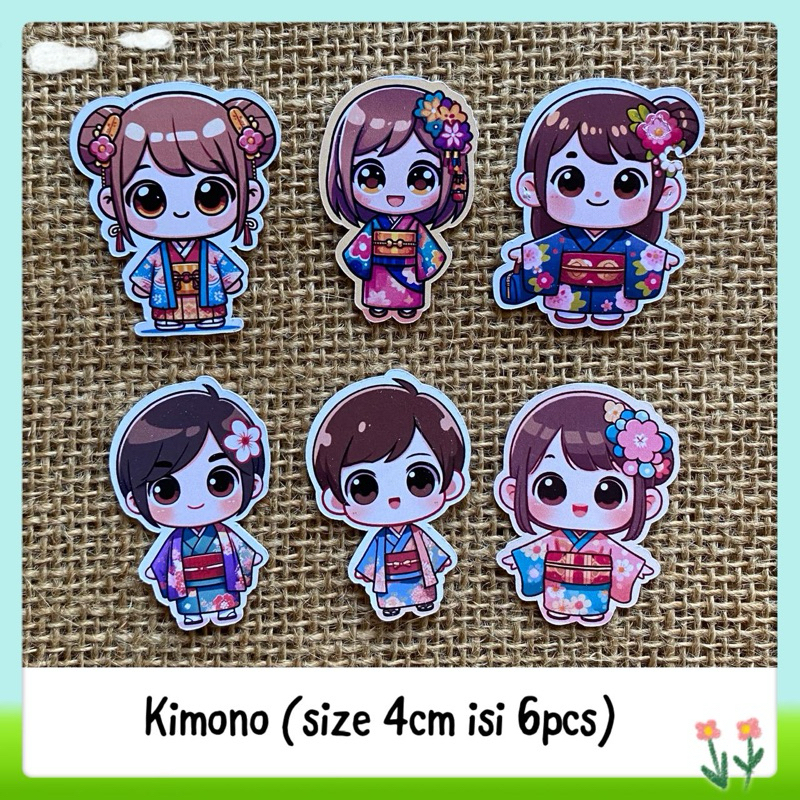 

6pcs sticker tempelan glossy kimono japan