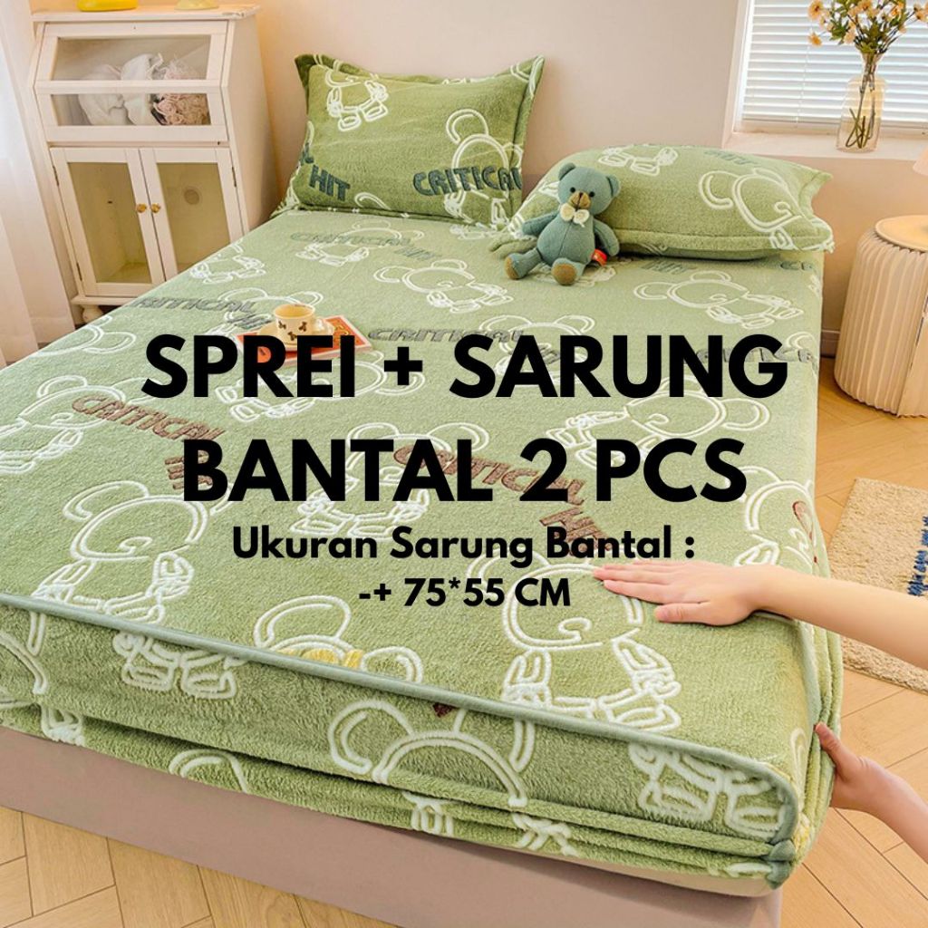 SPREI  BAHAN BLUDRU LUXURY SET SARUNG BANTAL/ MOTIF/BAHAN BULU LEMBUT DAN HALUS