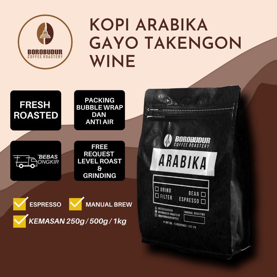 

1KG KOPI ARABICA GAYO WINE ROASTBEAN BIJI KOPI DAN BUBUK - BIJI, 250gram