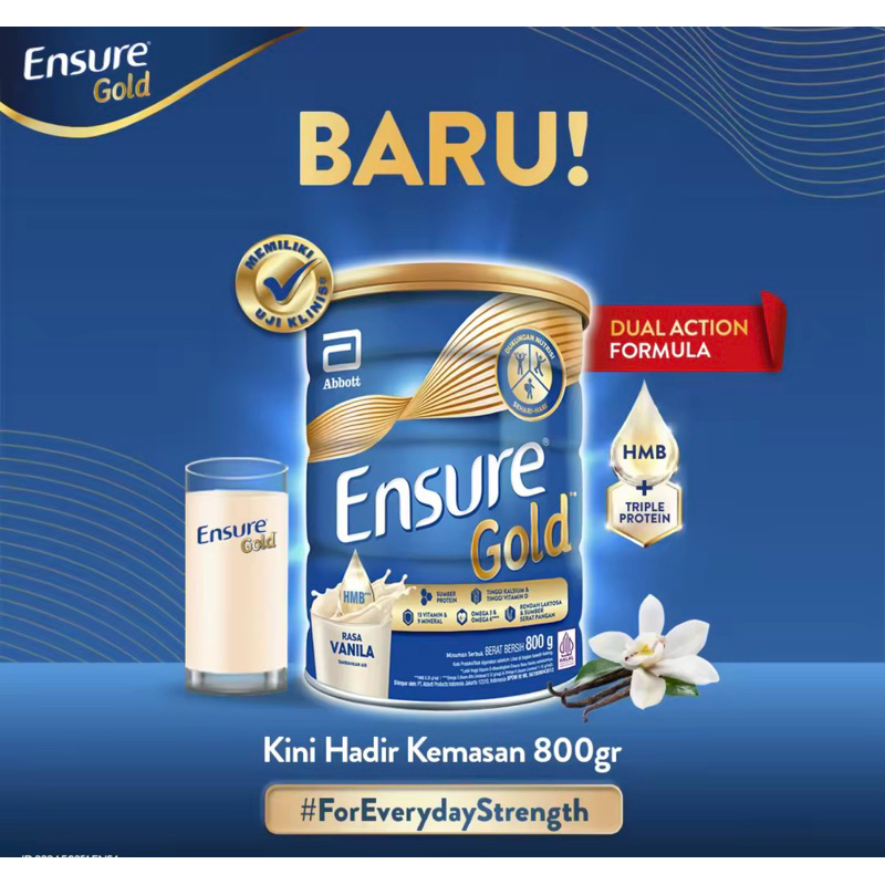 

New Ensure Gold Vanila 850g Susu Nutrisi Dewasa Rendah Laktosa - Adult Nutrition Powder