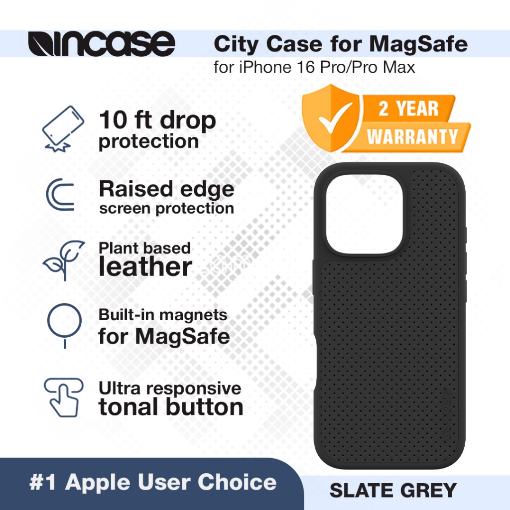 Incase Casing MagSafe iPhone 16 Pro / iPhone 16 Pro Max Vegan Leather City Casing - Slate Grey Perf