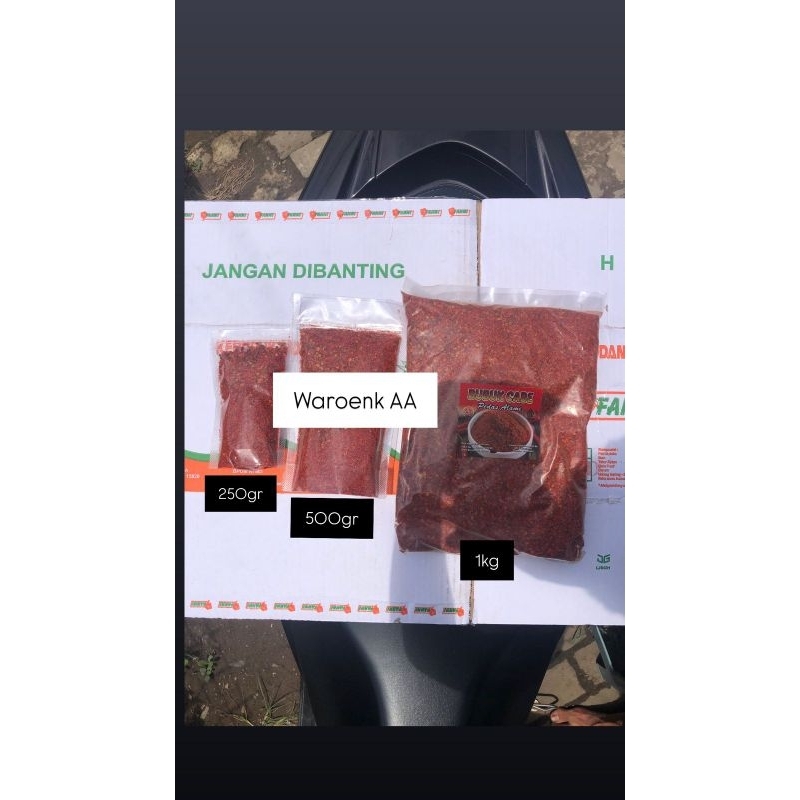 

cabe bubuk kasar pedas 500gr, 250gr