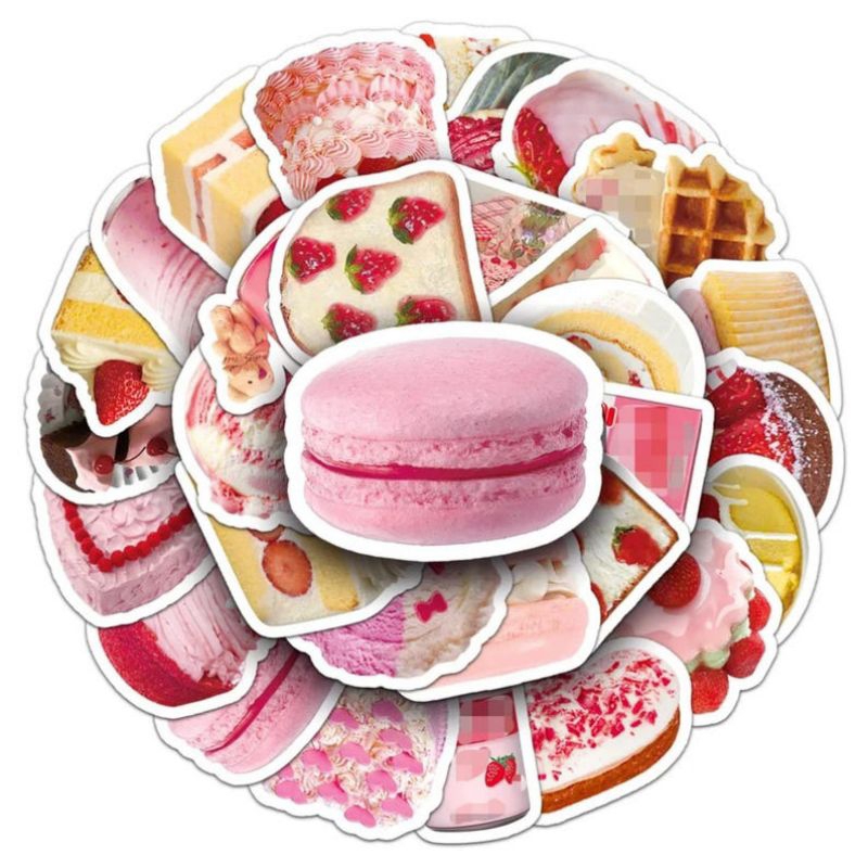 

50PCS+ STICKER STRAWBERRY CAKE | PINK CAKE STICKERS | STIKER KUE PINK STRAWBERRY