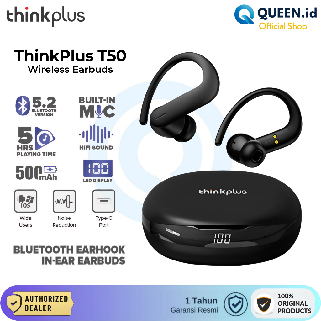 Lenovo Thinkplus T50 Tws True Wireless Bluetooth 5.2 Headset Earphone