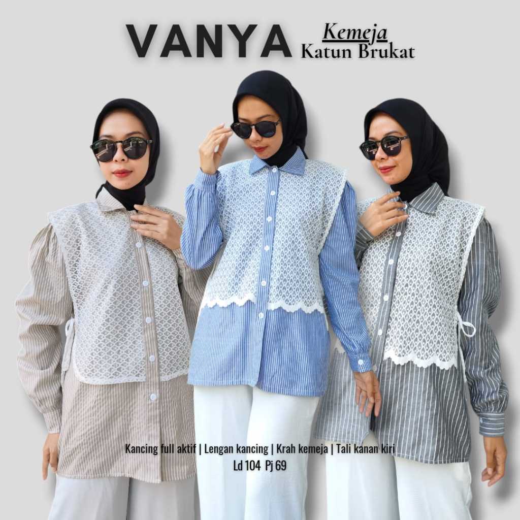 Atasan Tunik Salur Sonya Vanya Terbaru Bahan Katun Salur Kombi Brukat premiun (KS)