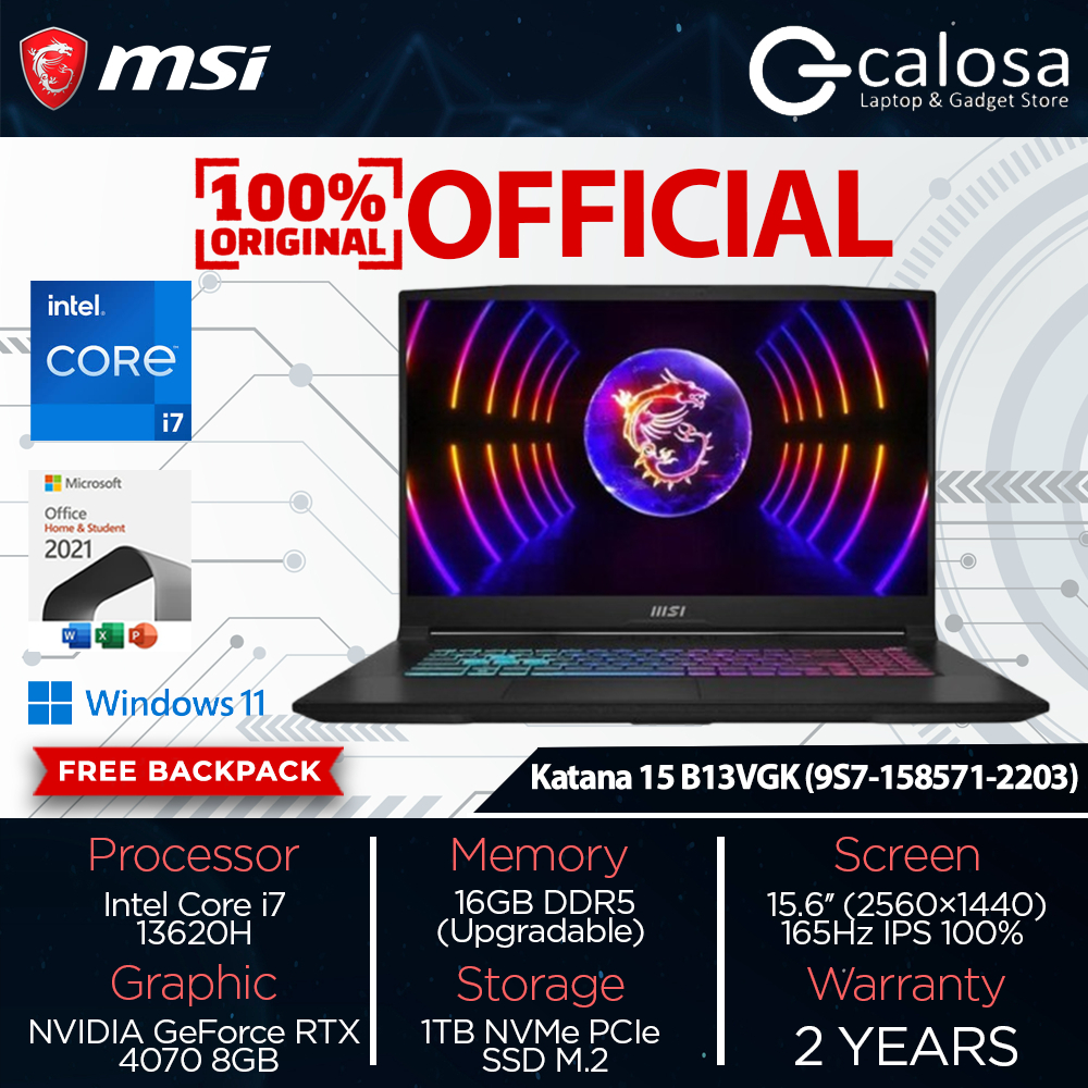MSI Katana 15 B13VGK (9S7-158571-2203) Core i7-13620H RAM 16GB 1TB SSD RTX4070 8GB Windows 11 Home O