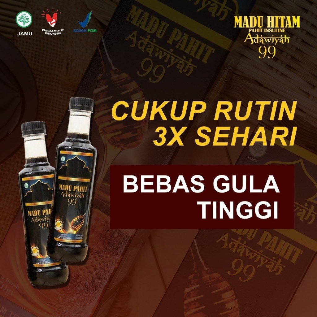 

Madu hitam Adawiyah 99 Solusi Atasi Kencing Manis, Diabetes Melitus Gula Darah Tinggi Kurangi Kadar Glukosa