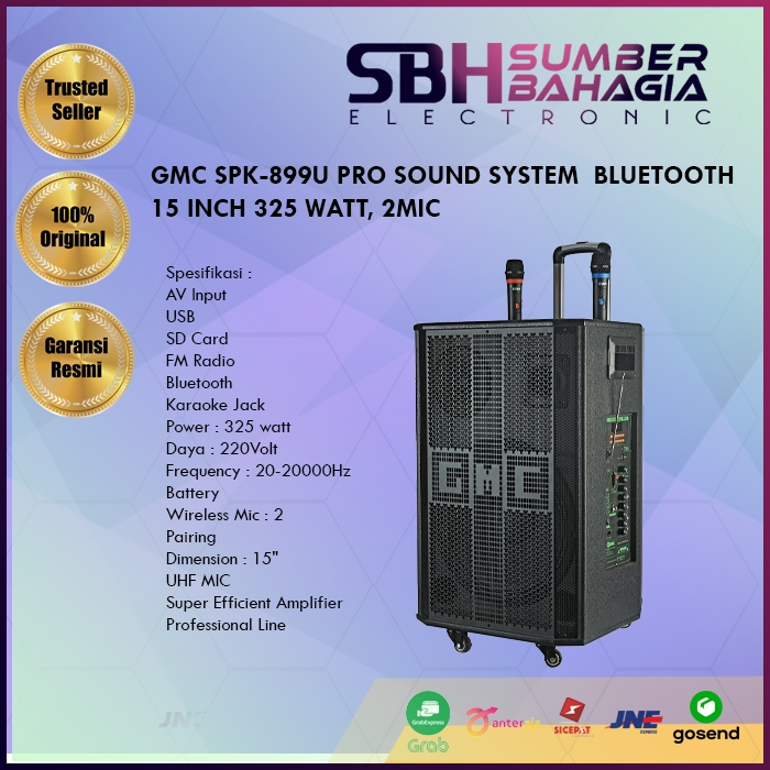 GMC SPK-899U PRO SOUND SYSTEM BLUETOOTH 15 INCH 325 WATT, 2MIC (NEW)