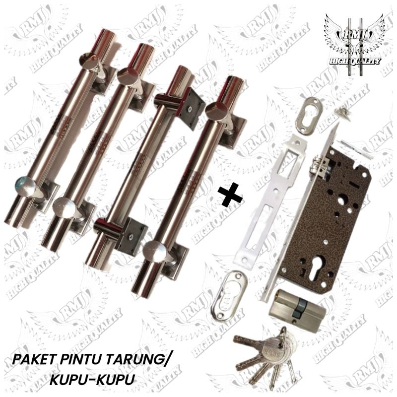 Pull Handle Gagang Kunci Set Pintu Tarung Pintu Kupu-Kupu Dua Daun Pintu Oval 33cm