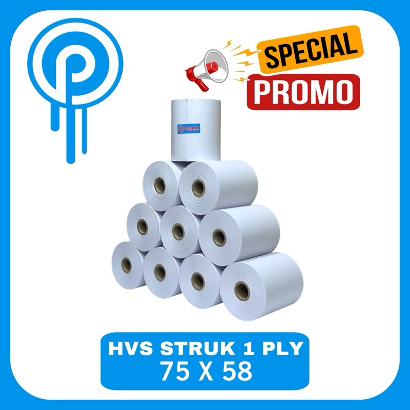 

KERTAS KASIR HVS STRUK KASIR 75X58 1 PLY UNTUK PRINTER DOT MATRIX 75X55 75X58 75X60 75X65