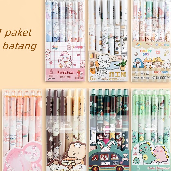

MEGA 1 pak berisi 6 pulpen gel kartunpena gel mekanik pola lucu