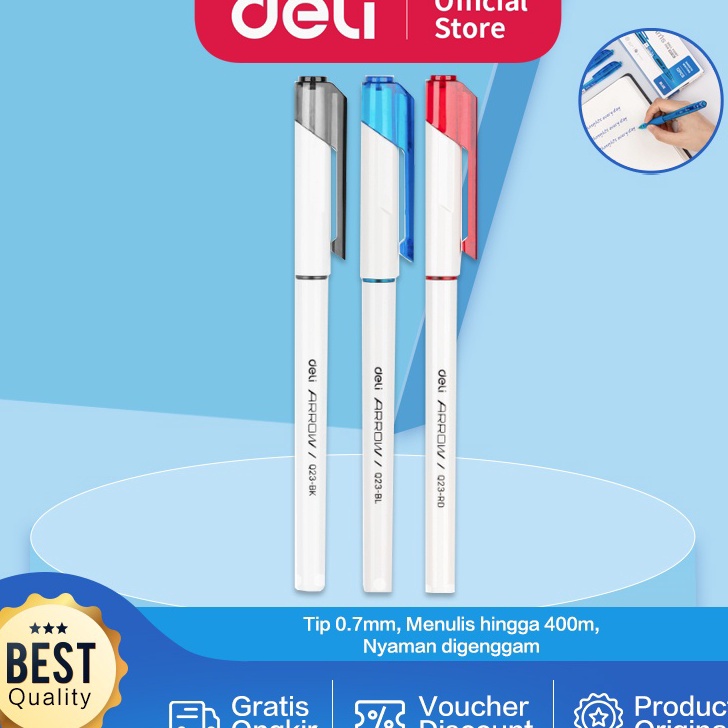 

AWAS ADA Deli Ballpoint Pen Bolpoin Pulpen 7mm Tinta Hitam Biru Merah Isi 12 pcs Penulisan Halus EQ23