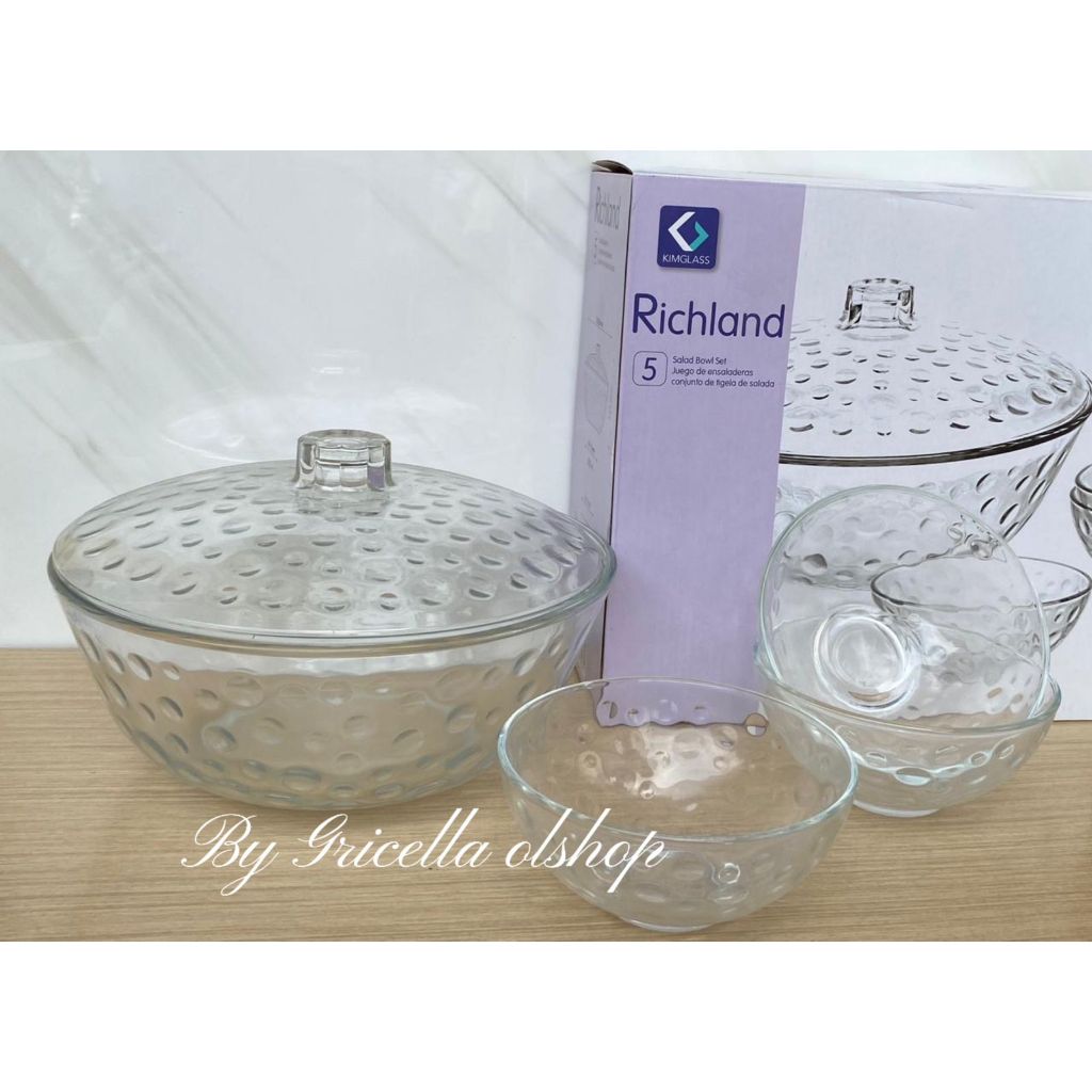 PROMO SET MANGKOK SALAT BOWL KACA RICHLAND ISI 1 MANGKOK BESAR + TUTUP DAN 3 PCS MANGKOK KECIL