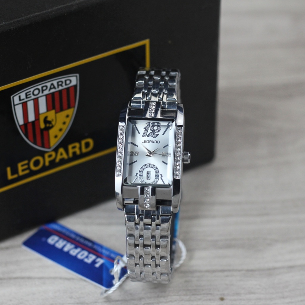 Jam tangan Wanita Leopard 3327 tali rantai tanggal aktif kotak panjang analog original