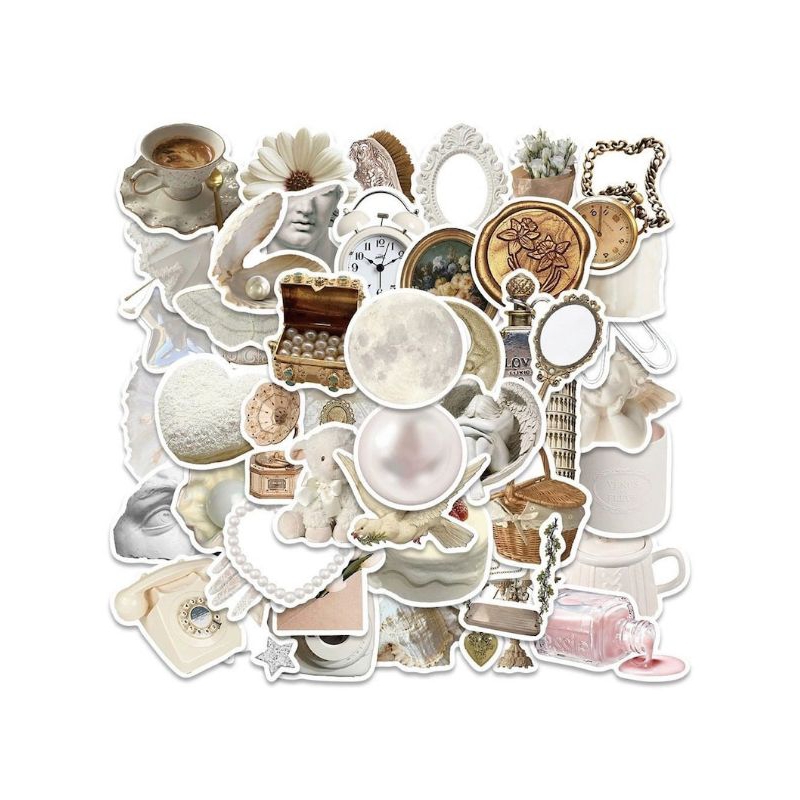 

50PCS+ STICKER AESTHETIC CREAM BROWN | STICKER AESTHETIC TUMBLR VINTAGE | STIKER WHITE BROWN