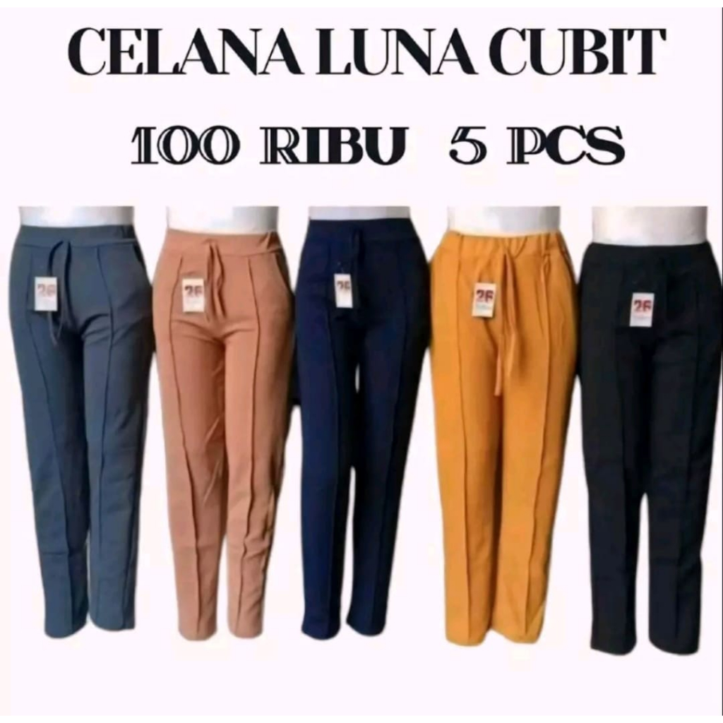 ( 5 PCS ) LUNA PANTS CUBIT WANITA DEWASA Bawahan Wanita Celana Wanita Cubit Polos Terbaru Bahan Crep