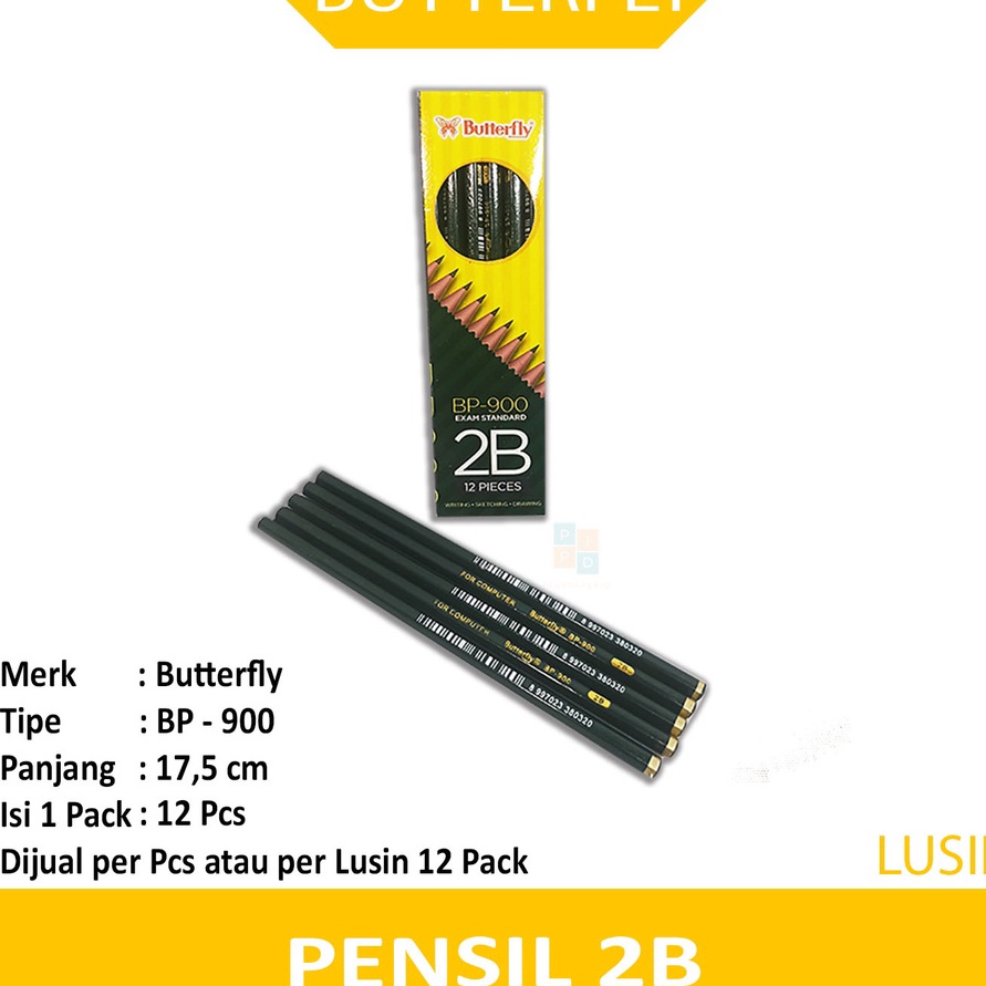 

PAKET BUTTERFLY Pensil 2B BP 9 Lusin