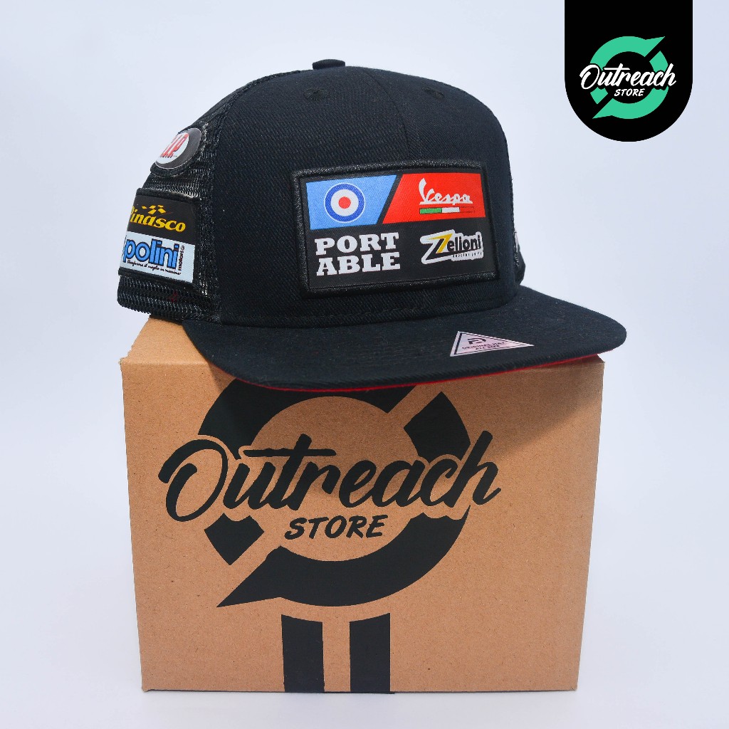 Vespa Piaggio Cap | Topi Snapback Jaring Premium | Hitam