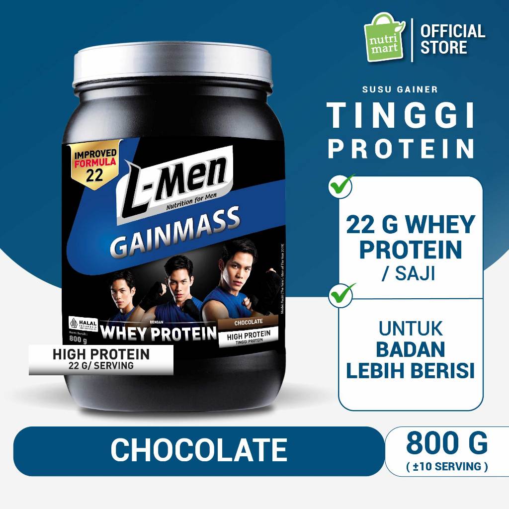 L-Men Gain Mass Chocolate 800 gram-1,7lbs- 22g Whey Protein - 10 Serving - Dilengkapi BCAA & L-Carni