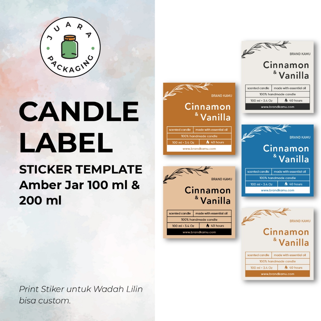 

[COSTUM] Print Candle Label Sticker Template untuk Jar Amber Kaca 100ml 200ml Earth Tone Wadah Lilin Kaca Amber 100 ml 200 ml