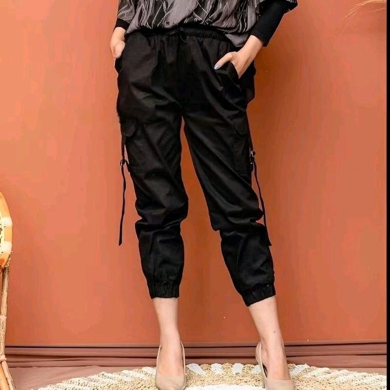 Celana Jogger Cargo Hitam Jogger Cargo Black Size L-3XL Celana Jogger Kempol BB 30-85kg Jogger