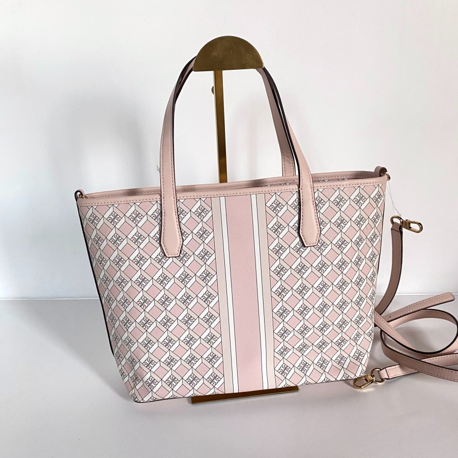 Tas Branded Wanita TORY BURCH Geo Logo Mini Zip Tote Dusted Blush Pink Canvas Original Kanvas