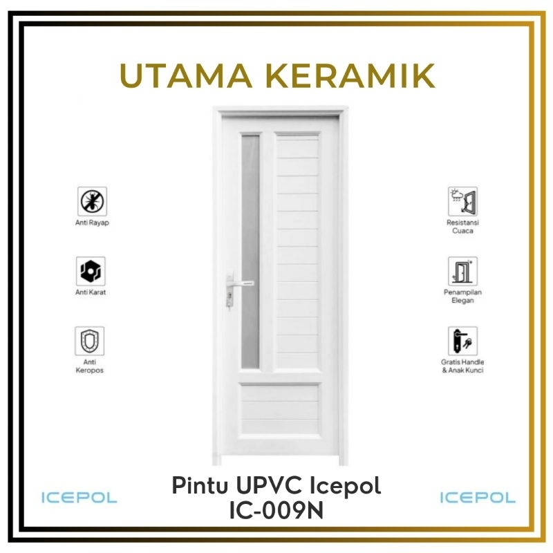 Pintu kamar mandi UPVC kaca Icepol IC 009N putih - Pintu kamar mandi UPVC kaca putih
