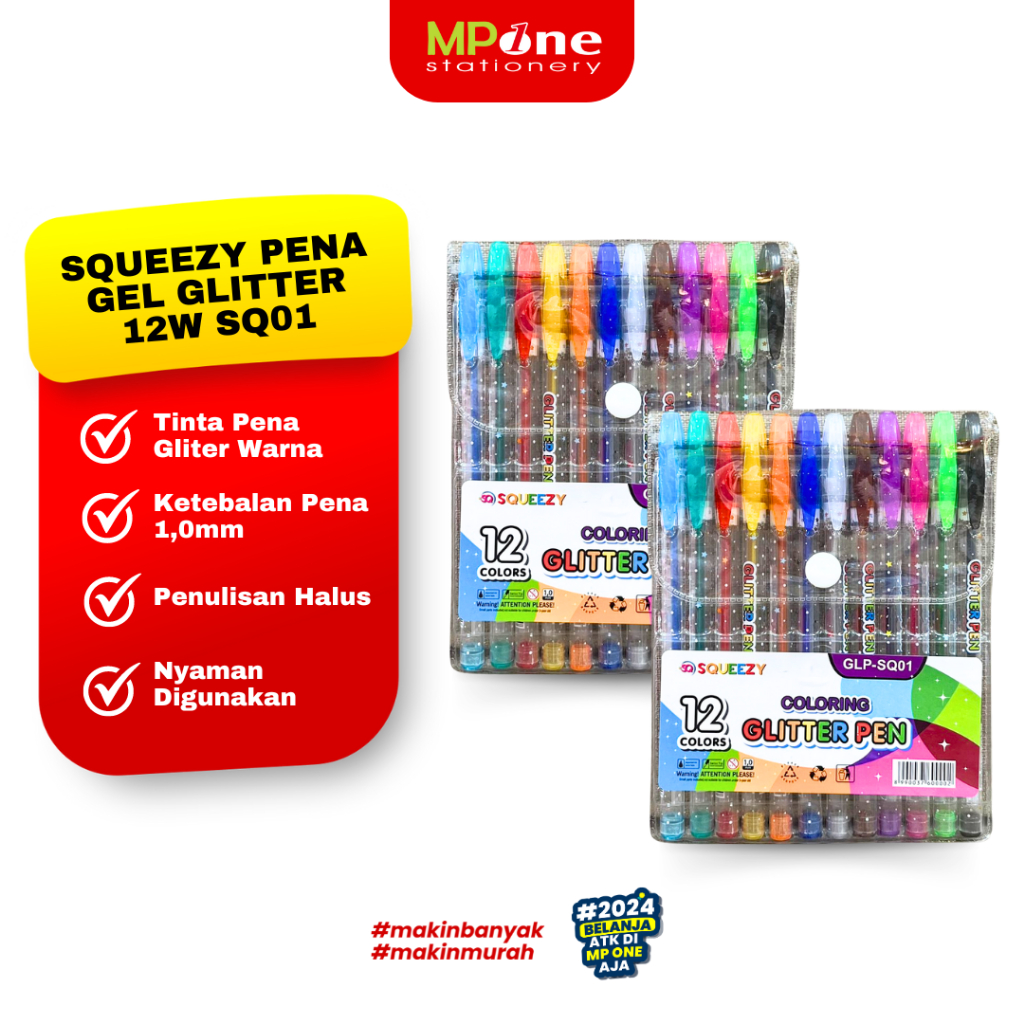 

Squeezy Pena Gel Gilter 12 Warna SQ01 / Pulpen Gel INK Glitter 12 Macam Warna Lucu /Pen Gel Blink