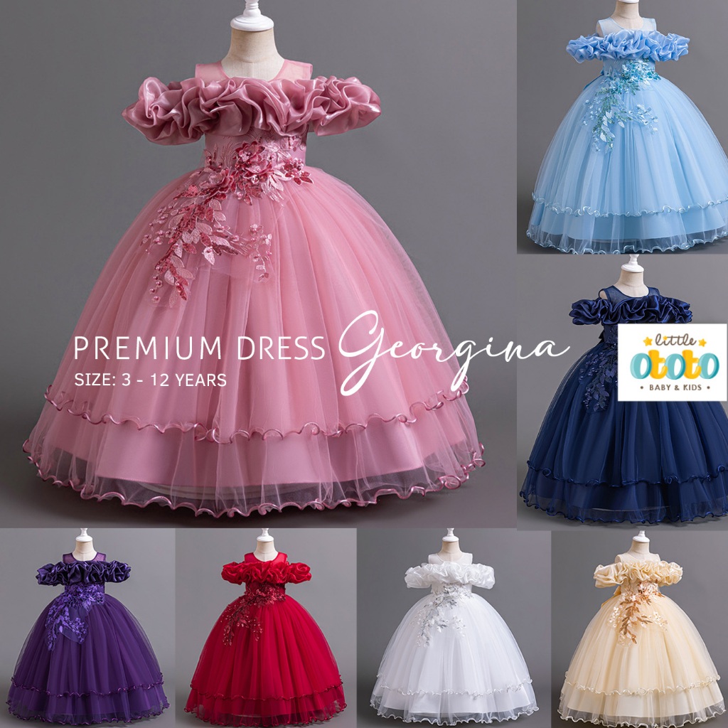 Dress Premium GEORGINA 3-12 Thn - Gaun Long Pesta Anak Perempuan Princess