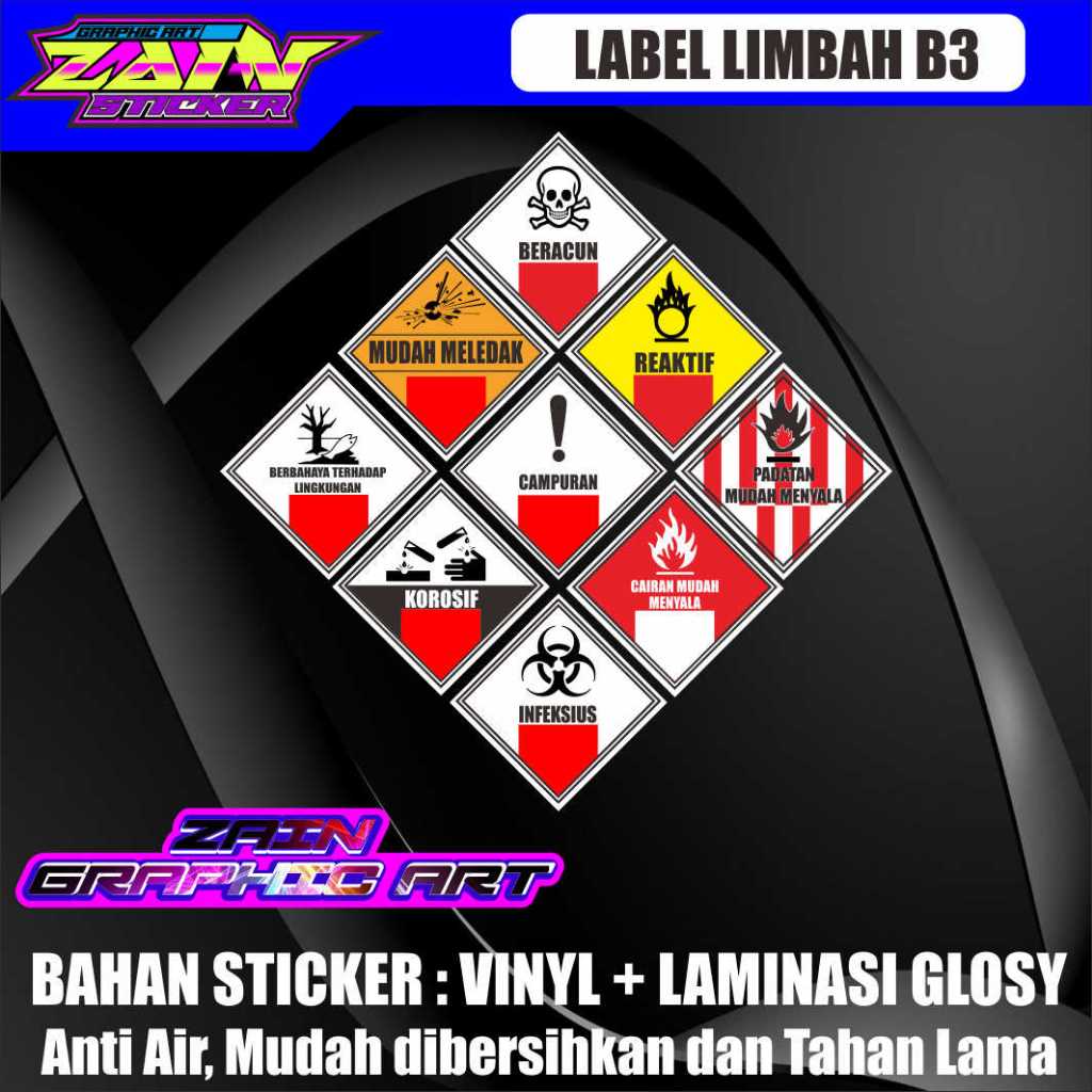 

stiker vinyl anti air LABEL LIMBAH B3 - BAHAN BERBAHAYA DAN BERACUN laminasi glossy