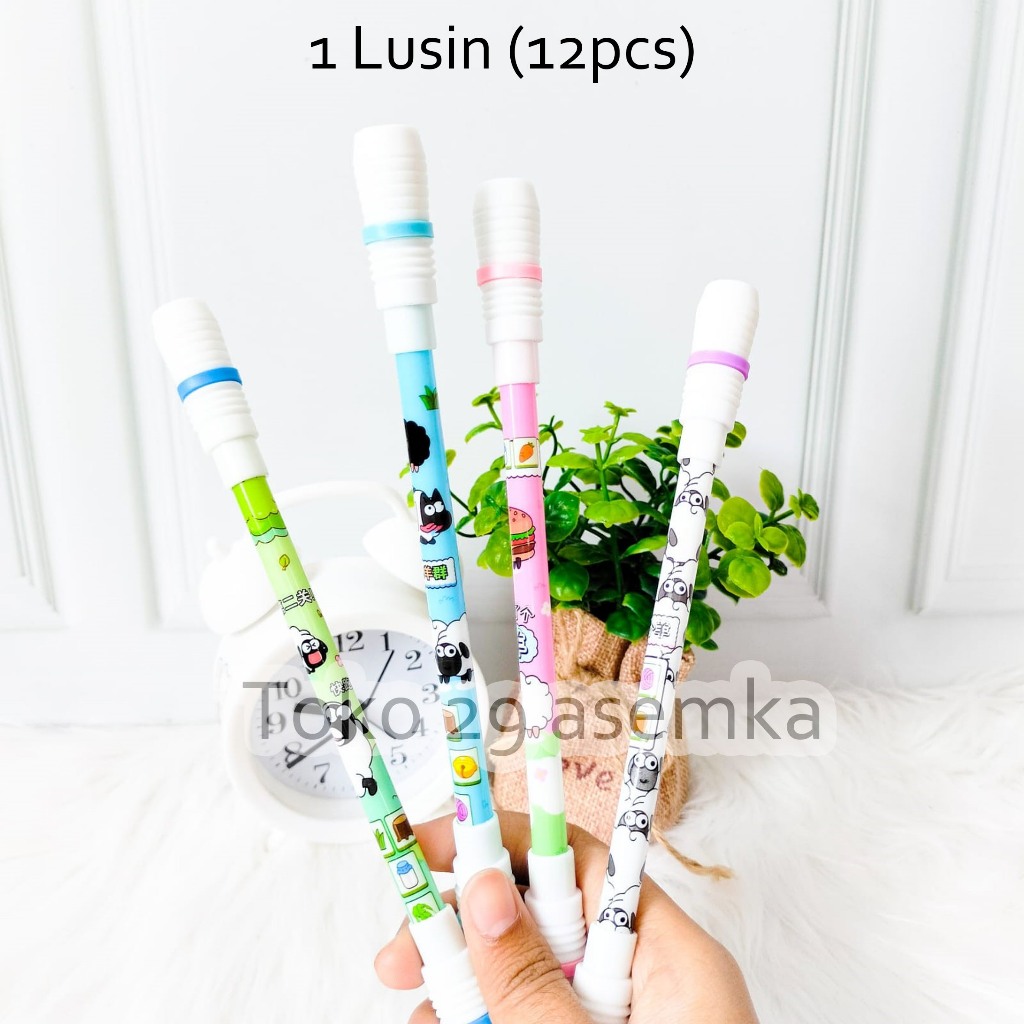 

12PCS SELUSIN PULPEN MAINAN PUTAR MAGNET ANIME DOMBA ISI 12 PCS SPINNING ALAT TULIS BOLPOIN UNIK