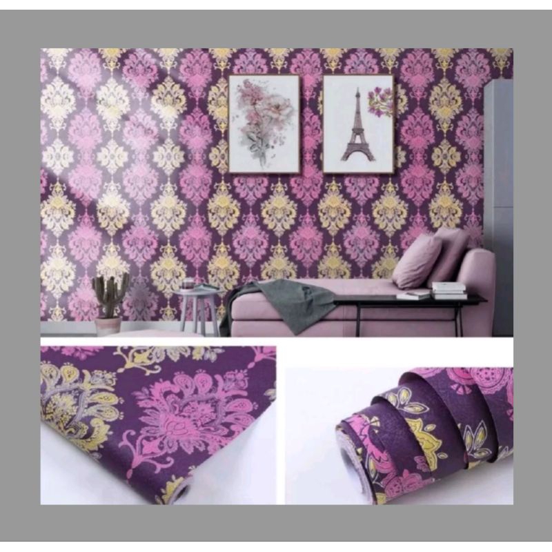 Wallpaper Stiker Dinding Motif Batik Ungu Pvc Grade A
