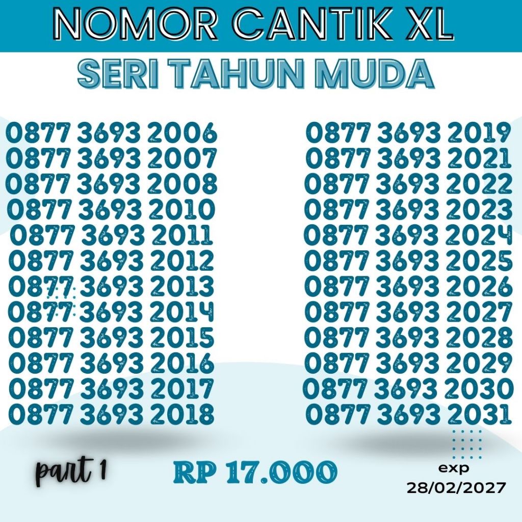 Nomor cantik XL seri tahun 2006-2056 harga 17ribu