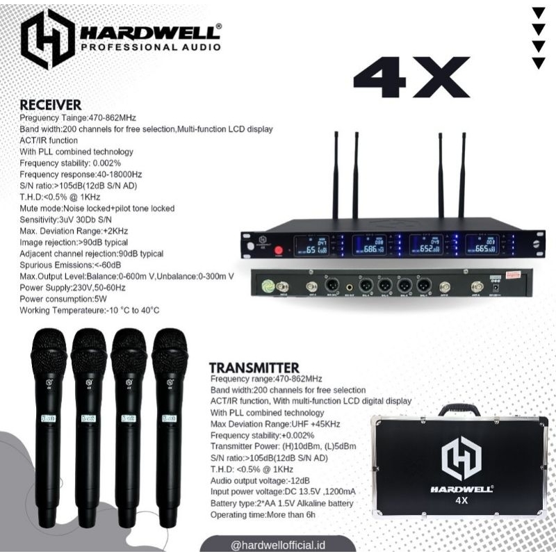 Mic Wireless Hardwell 4X (4 channel microphone handheld)