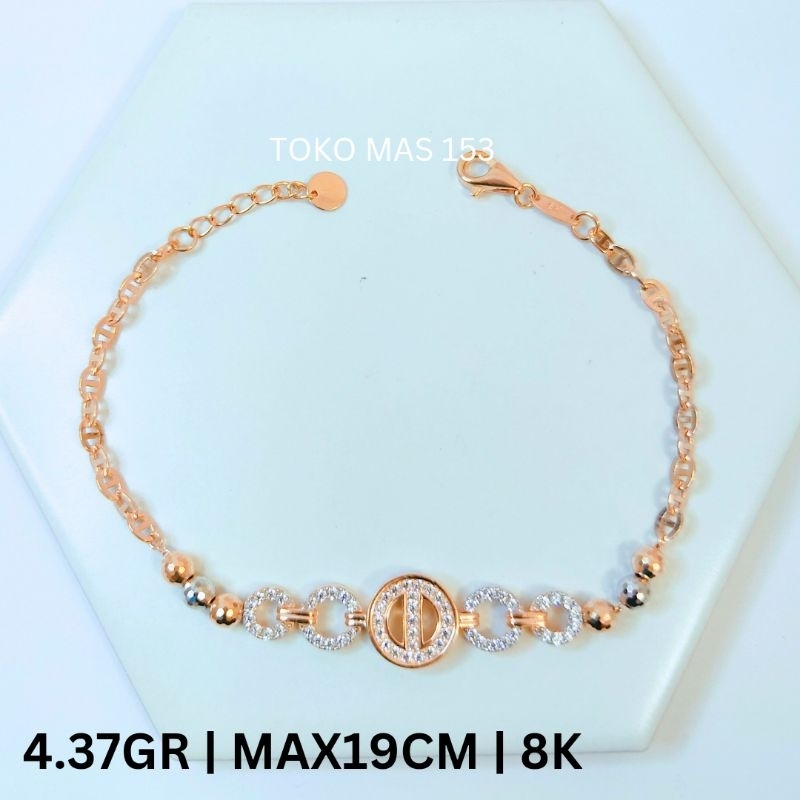 WAJIB TANYA STOK Realpict Gelang Rantai bulat Mata putih bola kombinasi Emas Asli Kadar 375