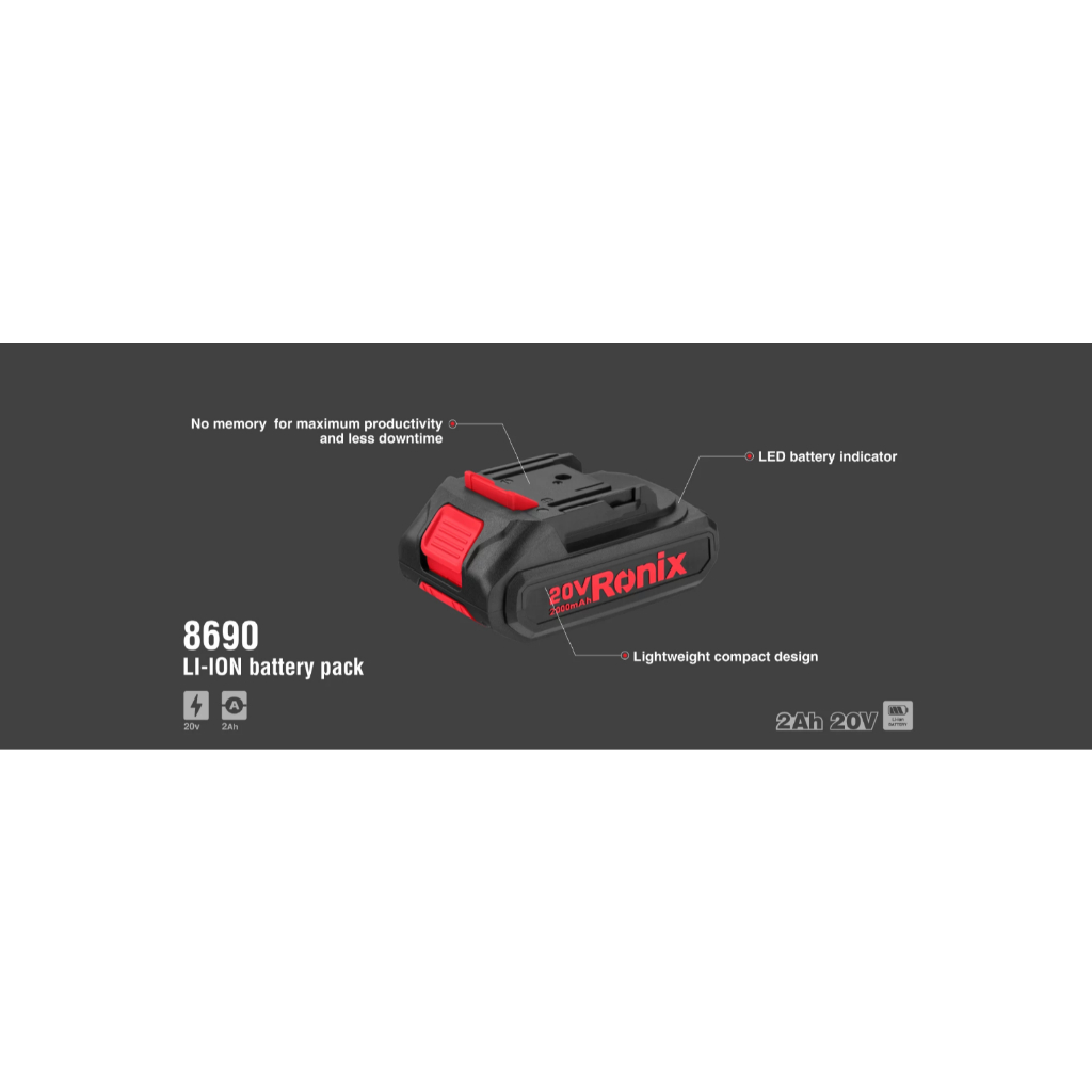 Ronix Model 8690 Battery Pack 2.0Ah lxt