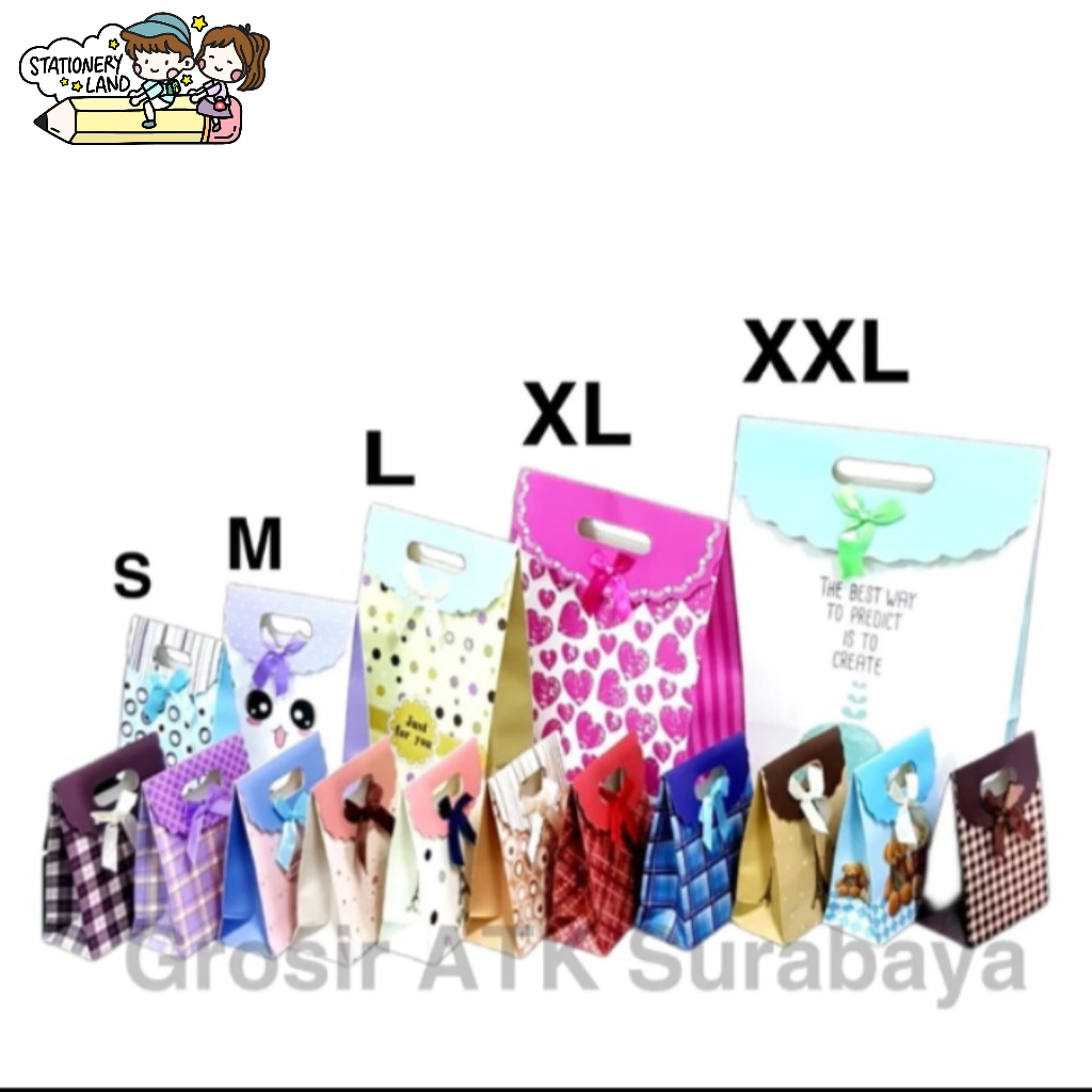 

( DAPAT 1 BUAH RANDOM ) Paper Goodie Hand Bag Tas Kertas Kado Ulang Tahun Pita S M L XL XXL