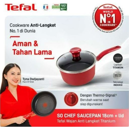 Tefal So Chef Saucepan 18 cm + Lid Titanium Coating Panci Anti Lengket ORIGINAL