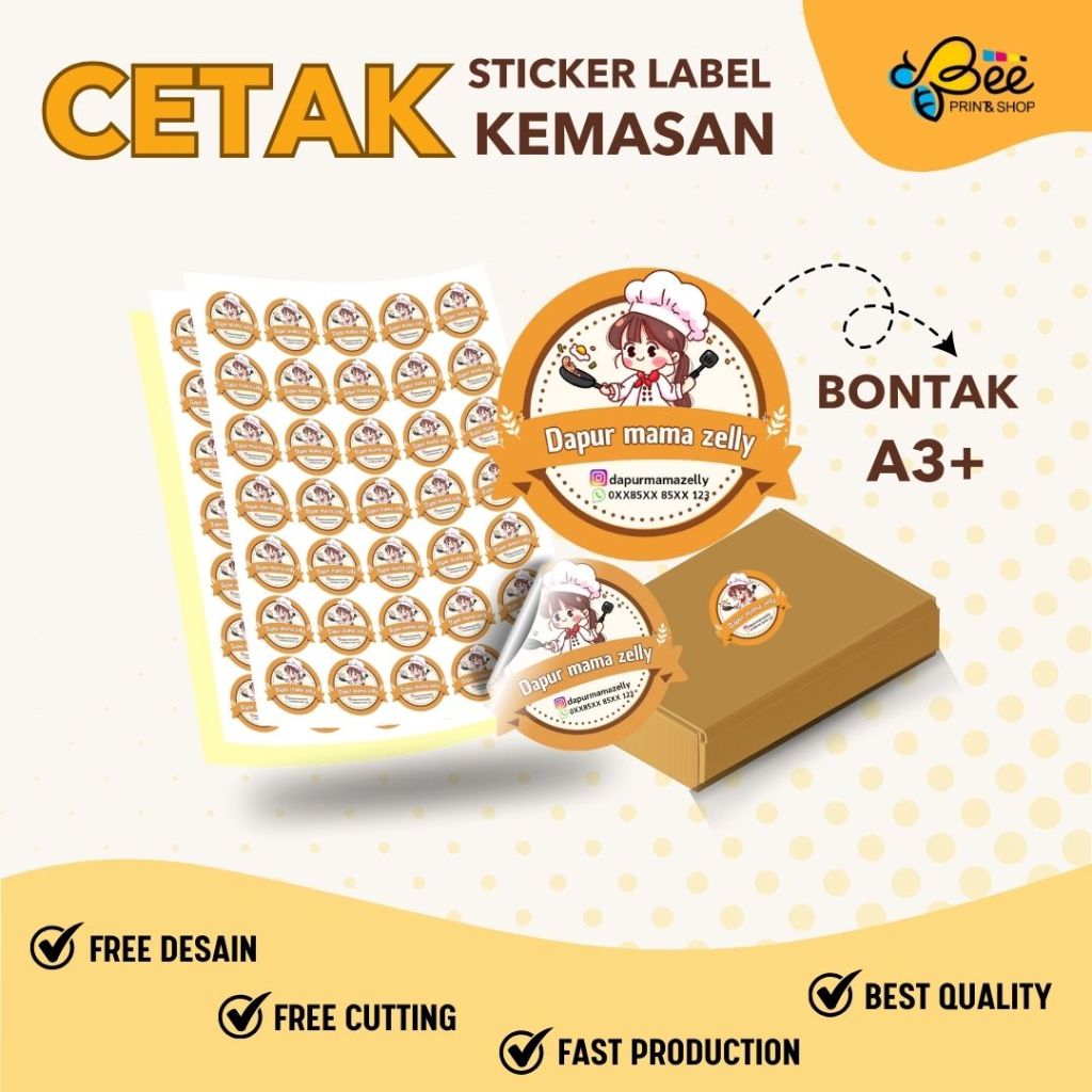 

STIKER LABEL KEMASAN / Cetak Stiker Label Bulat / Cetak Stiker Custom / Stiker Label Logo Makanan / BONTAK CHROMO / FREE CUTTING KISS CUT