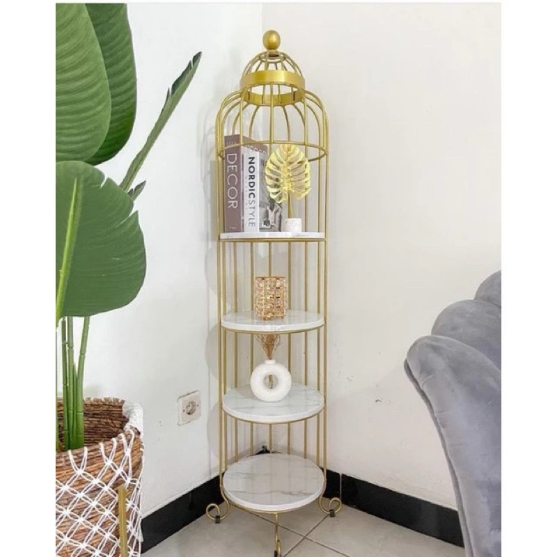 rak sangkar burung/rak sudut ruang tamu mewah gold/rak besi mewah