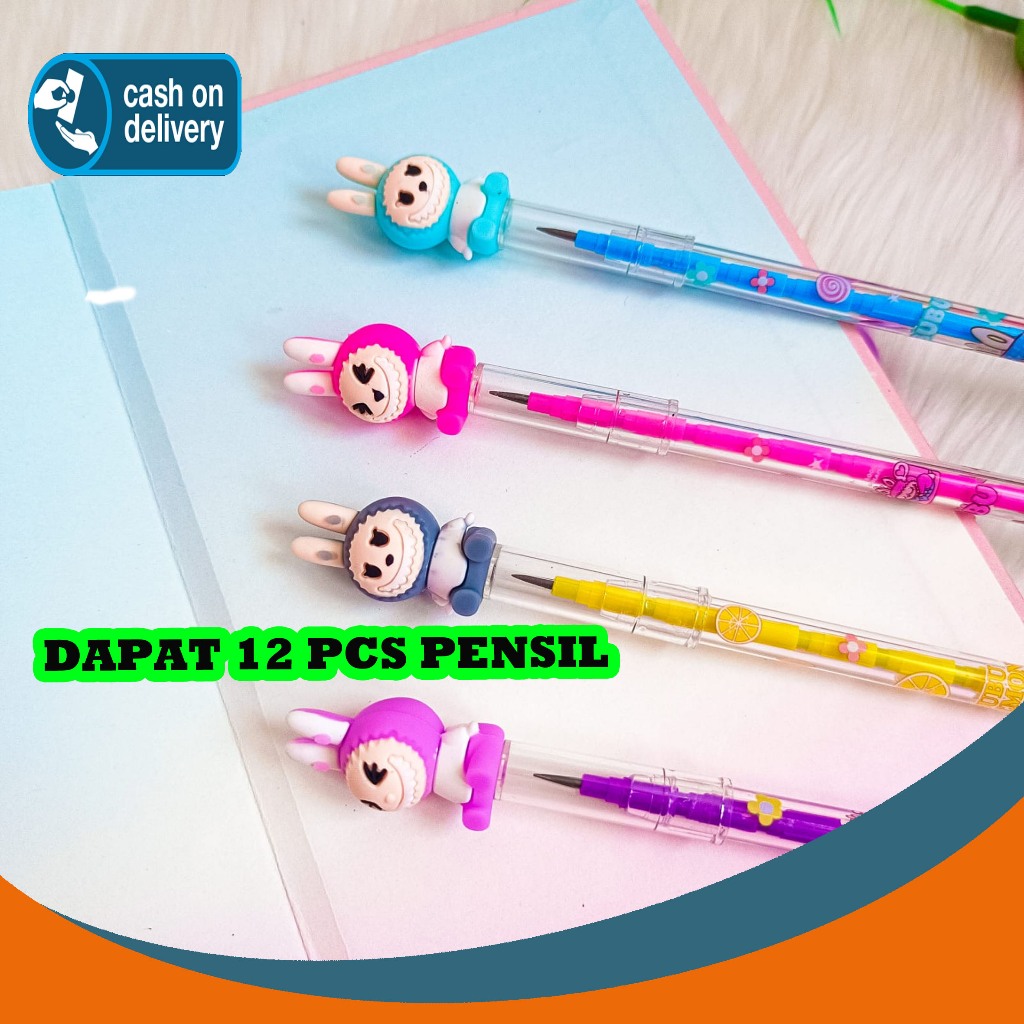 

SELUSIN (12 PCS) PENSIL SUSUN LABUBU POPMART THE MONSTER TASTY MACARONS KARAKTER KARTUN BENSIA PELURU REFILL BISA ISI ULANG KARAKTER UNIK MURAH PENCIL ALAT TULIS KANTOR SEKOLAH MURAH TERMURAH COD